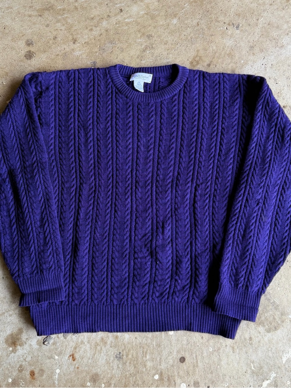 Classic Cable Knit Crewneck Sweater - Purple